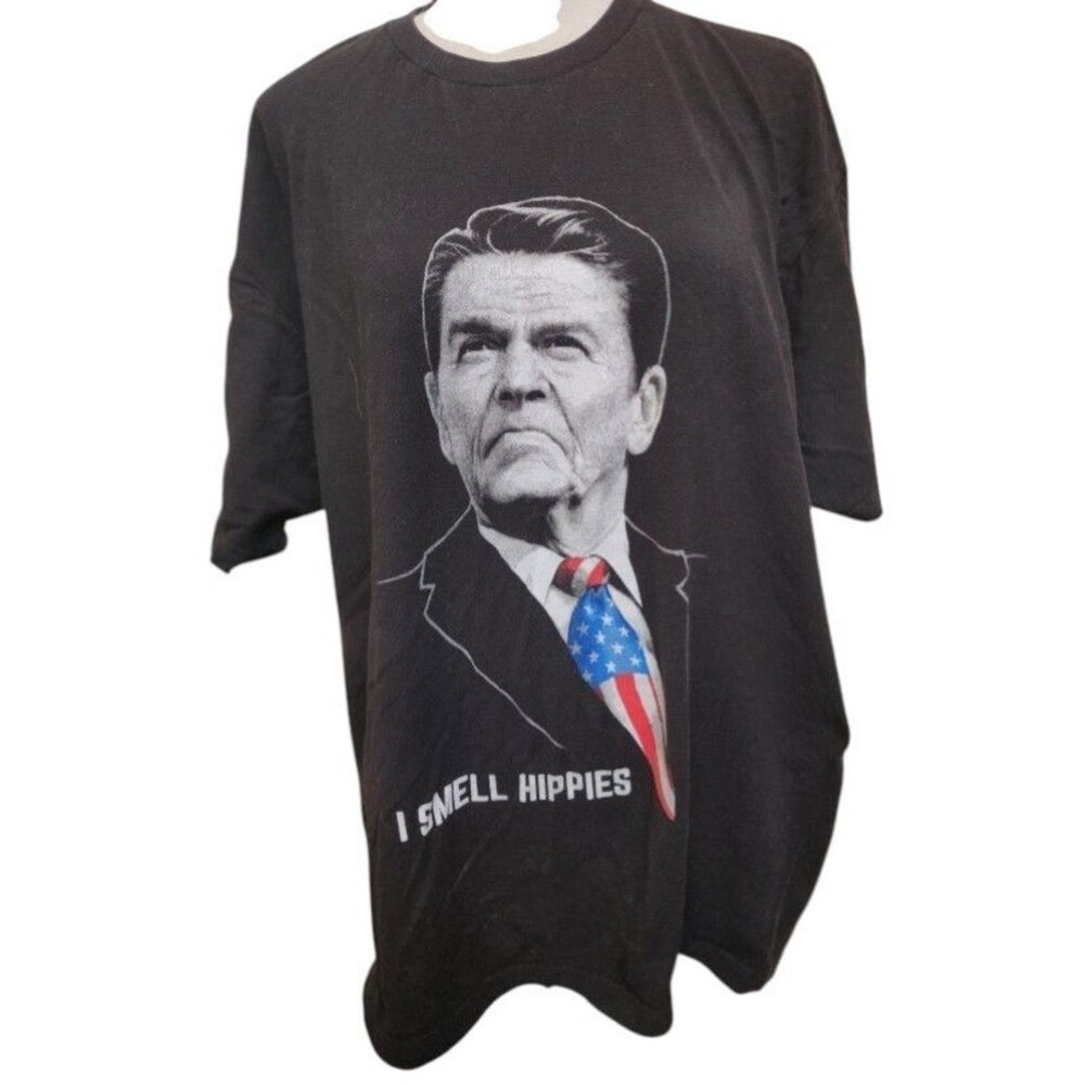 Reagan 'I Smell Hippies' T-Shirt Ann Arbor Black Size XL Political Humor